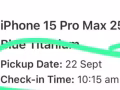 出售 9月22日提貨 Iphone 15 pro max 256GB Titanium blue